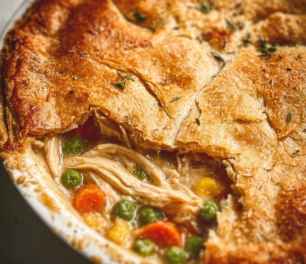 Healthy chicken pot pie with fresh ingredients and flaky crust