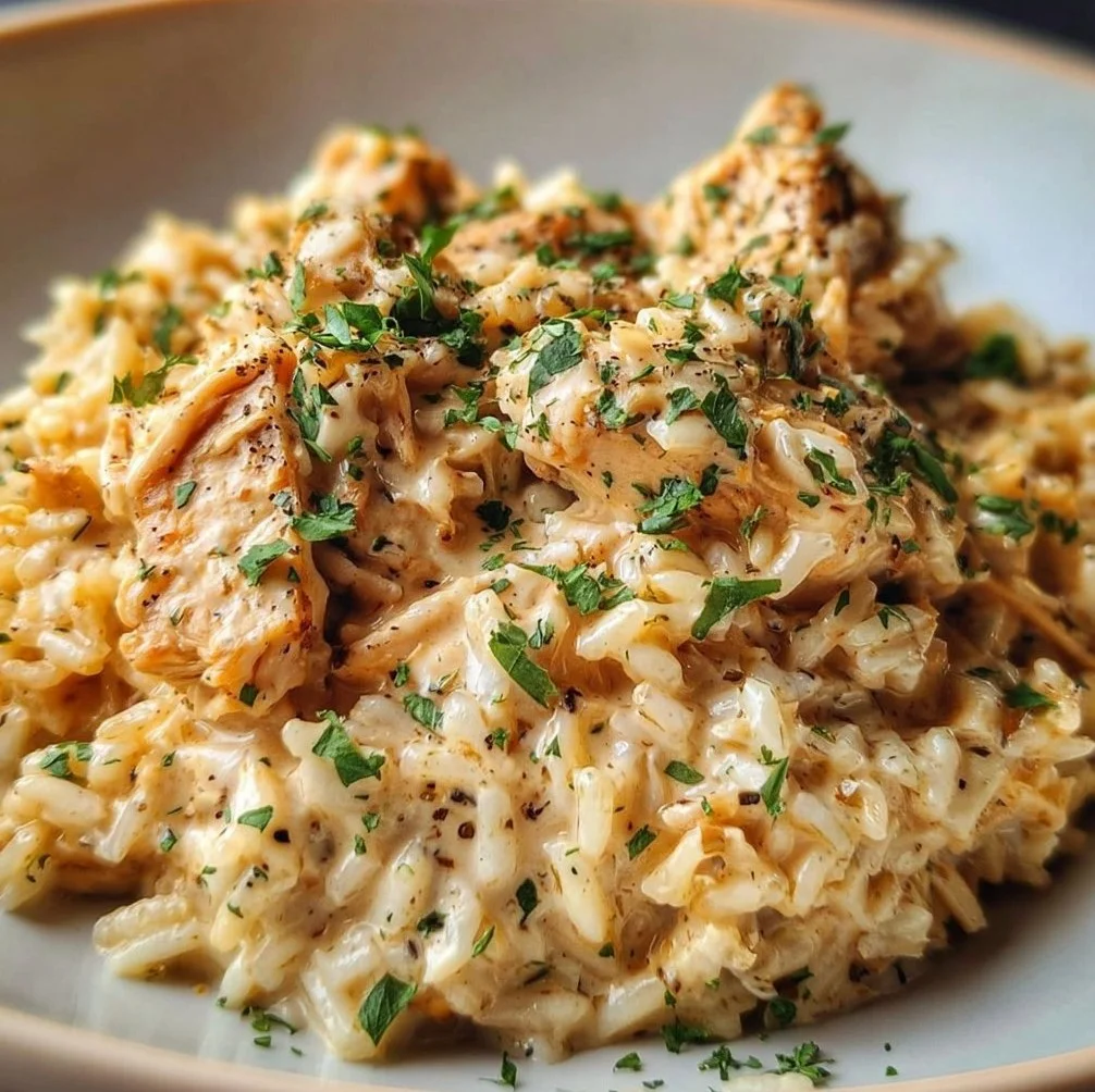 Delicious bowl of creamy chicken and rice made in an Instant Pot