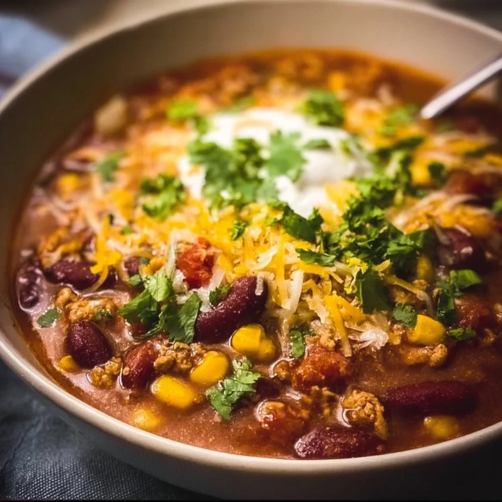 Delicious Instant Pot turkey chili served in a bowl with fresh toppings