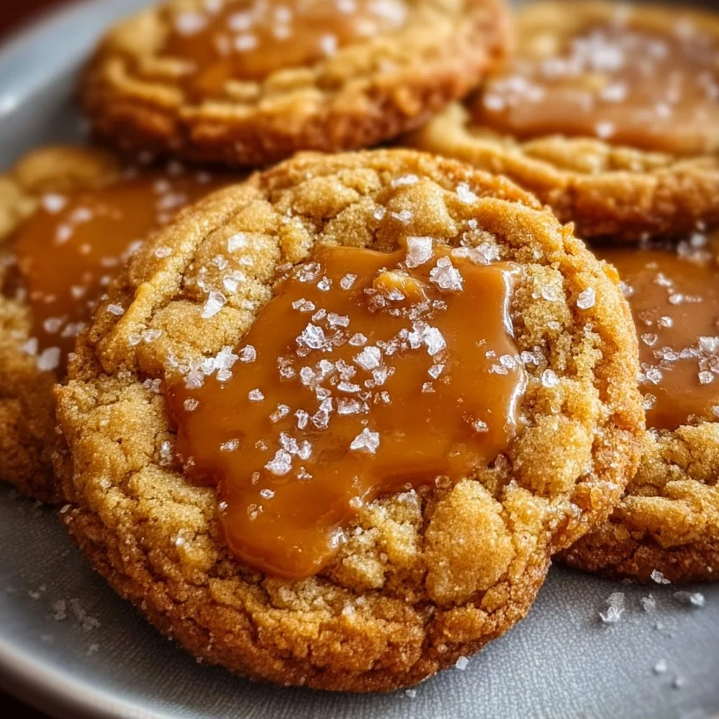 Delicious homemade salted caramel cookies on a cooling rack.