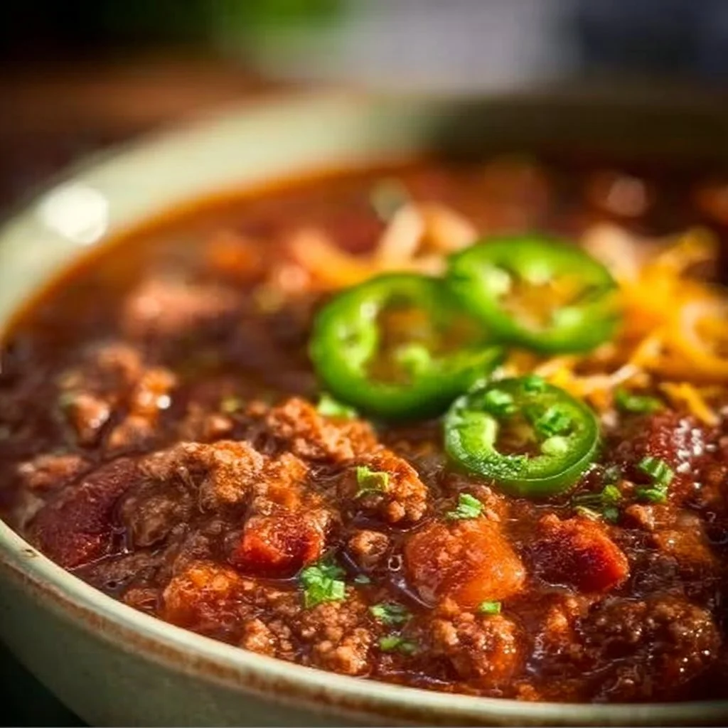 Bowl of Keto Chili topped with herbs and cheese, a delicious low-carb meal