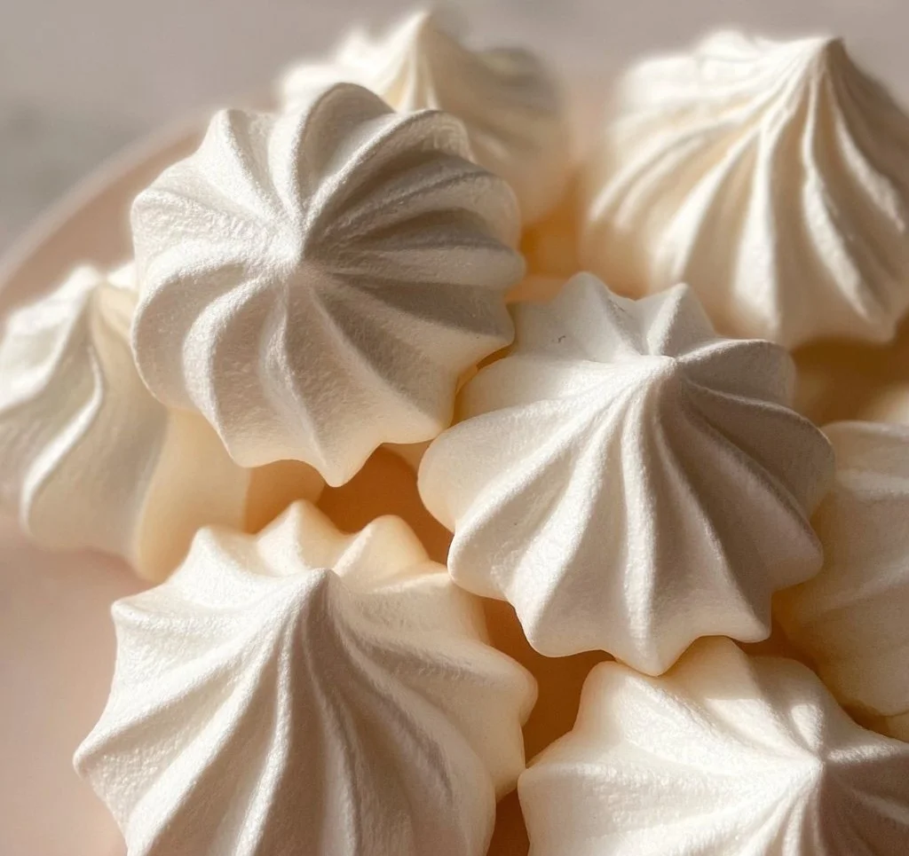 A beautiful tray of homemade meringue cookies ready to be enjoyed.