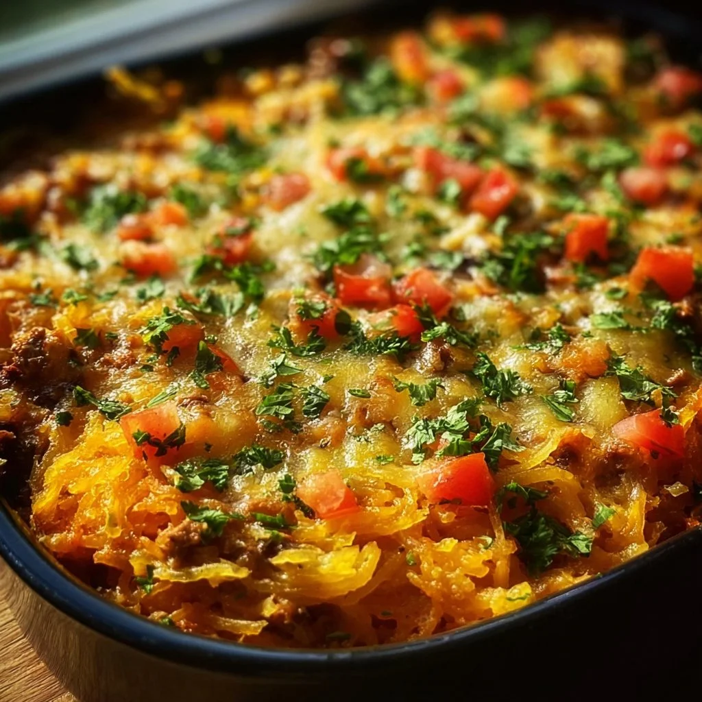 Delicious Mexican Spaghetti Squash Casserole served in a dish
