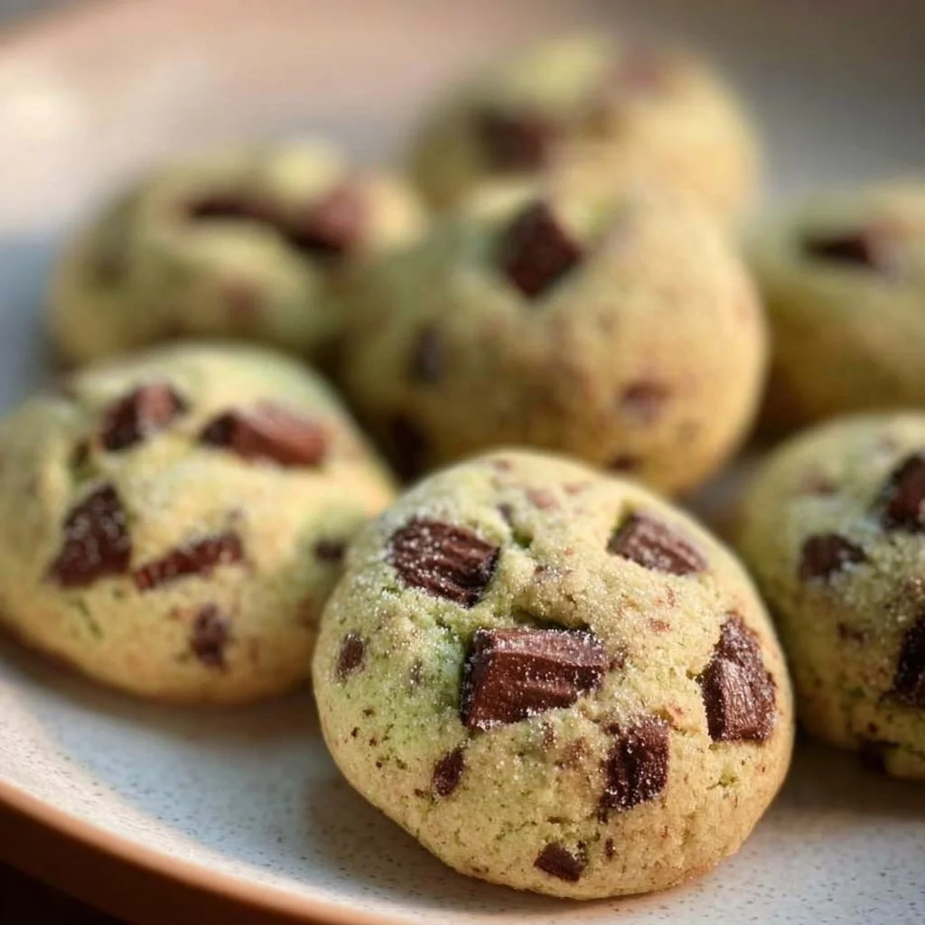 Freshly baked Mint Chocolate Cookies on a cooling rack
