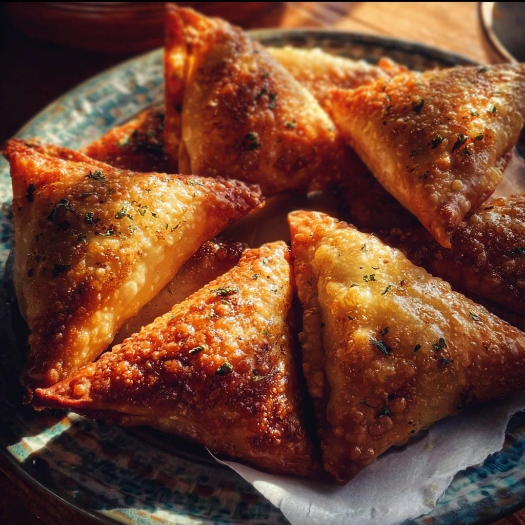 Moroccan spiced chicken pastries served on a platter