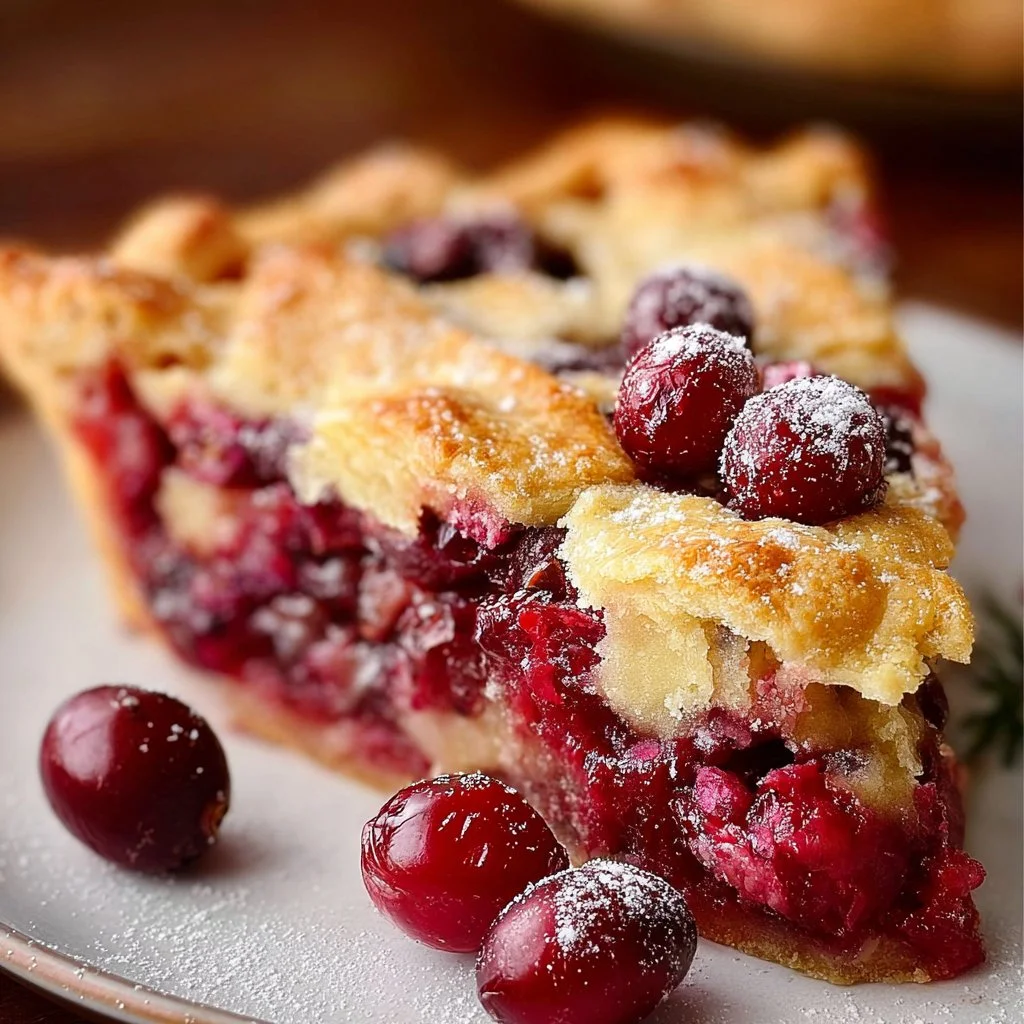 Delicious Nantucket Holiday Cranberry Pie with festive decorations.