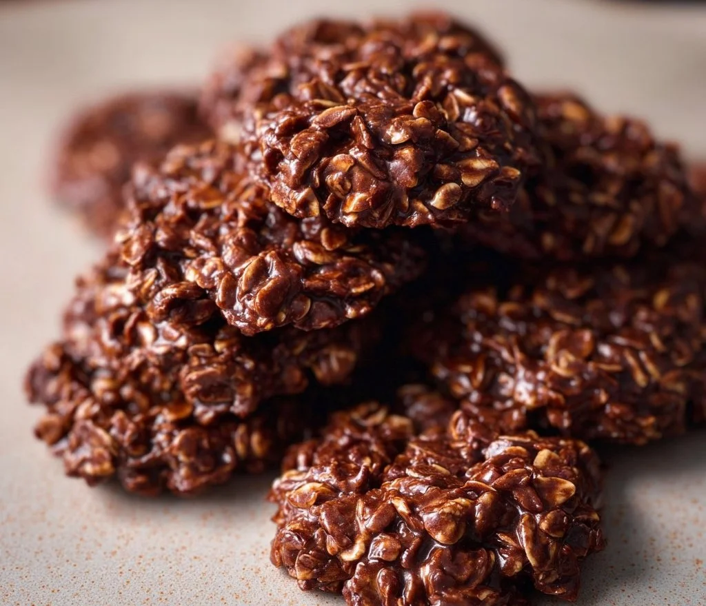 Delicious no bake chocolate oatmeal cookies on a plate