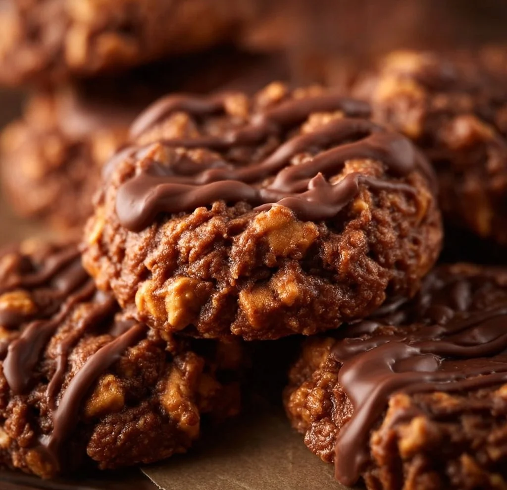 Delicious no-bake chocolate peanut butter cookies on a plate