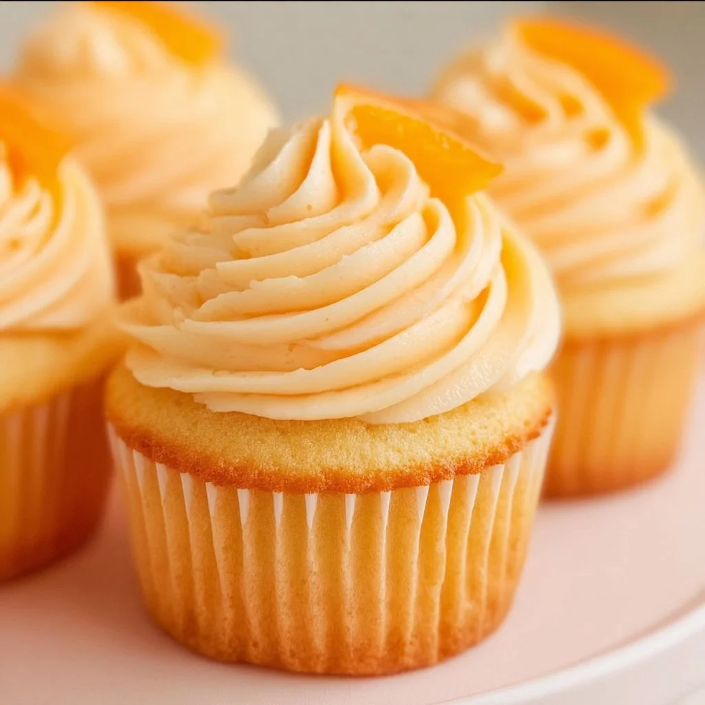 Delicious freshly baked orange cupcakes with zesty frosting