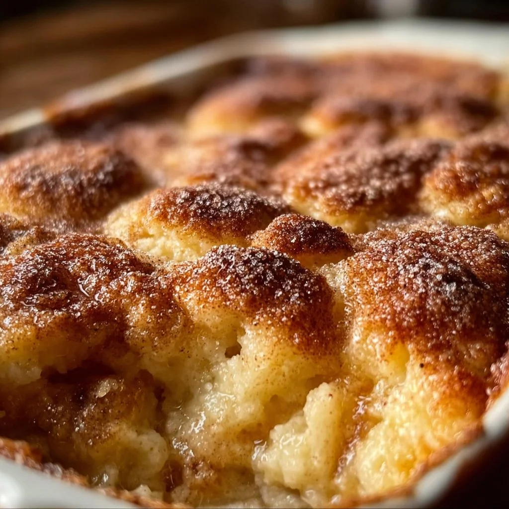 Delicious Snickerdoodle Cobbler topped with cinnamon sugar and served warm