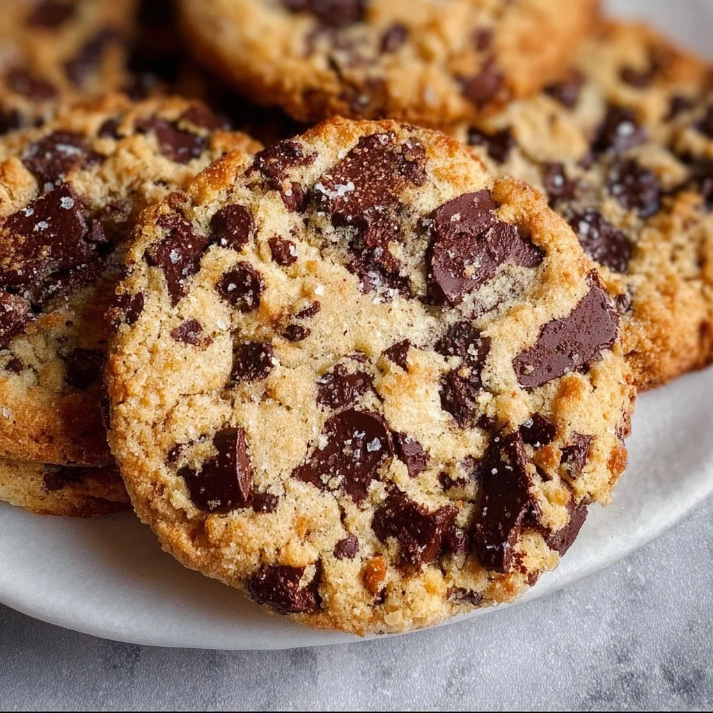 Plate of homemade sugar-free chocolate chip cookies on a wooden table.
