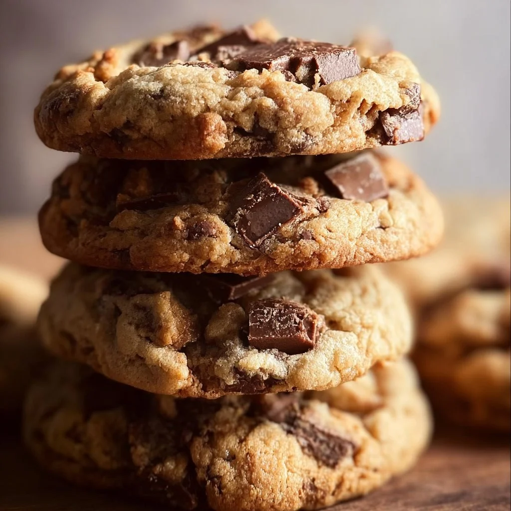 Freshly baked super chunky chocolate chip cookies on a cooling rack
