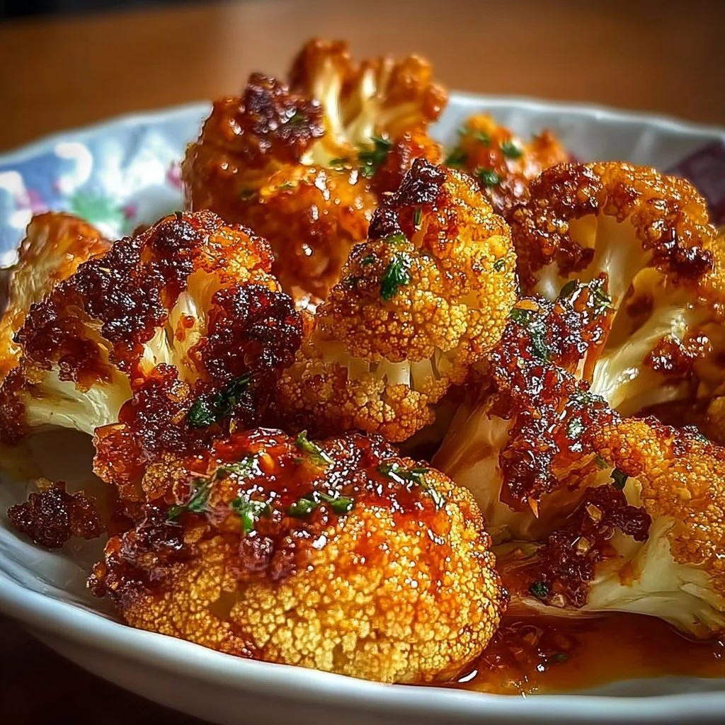 Sweet and Spicy Baked Cauliflower served on a plate