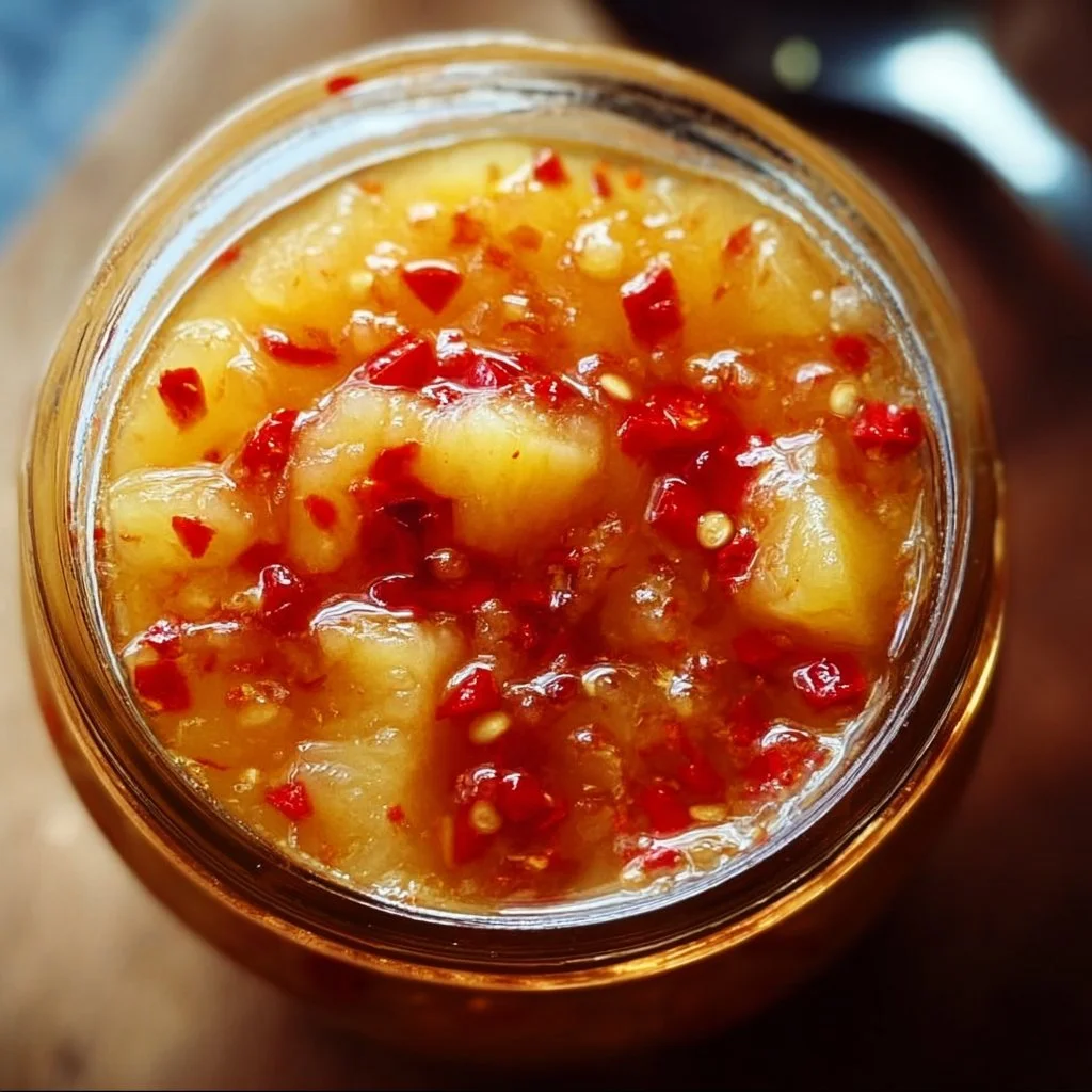 Bowl of Sweet Chili Pineapple Sauce with fresh pineapple chunks