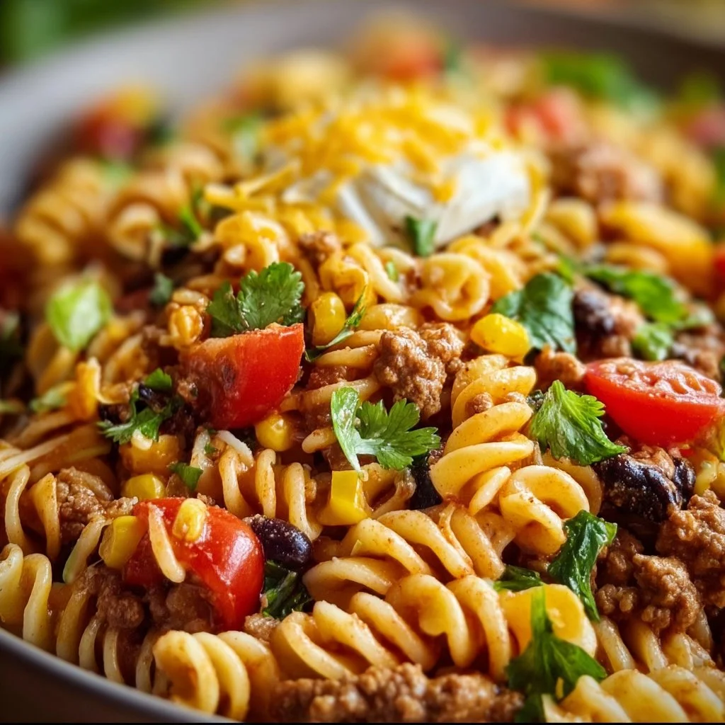 Delicious Taco Pasta Salad with colorful vegetables and zesty dressing