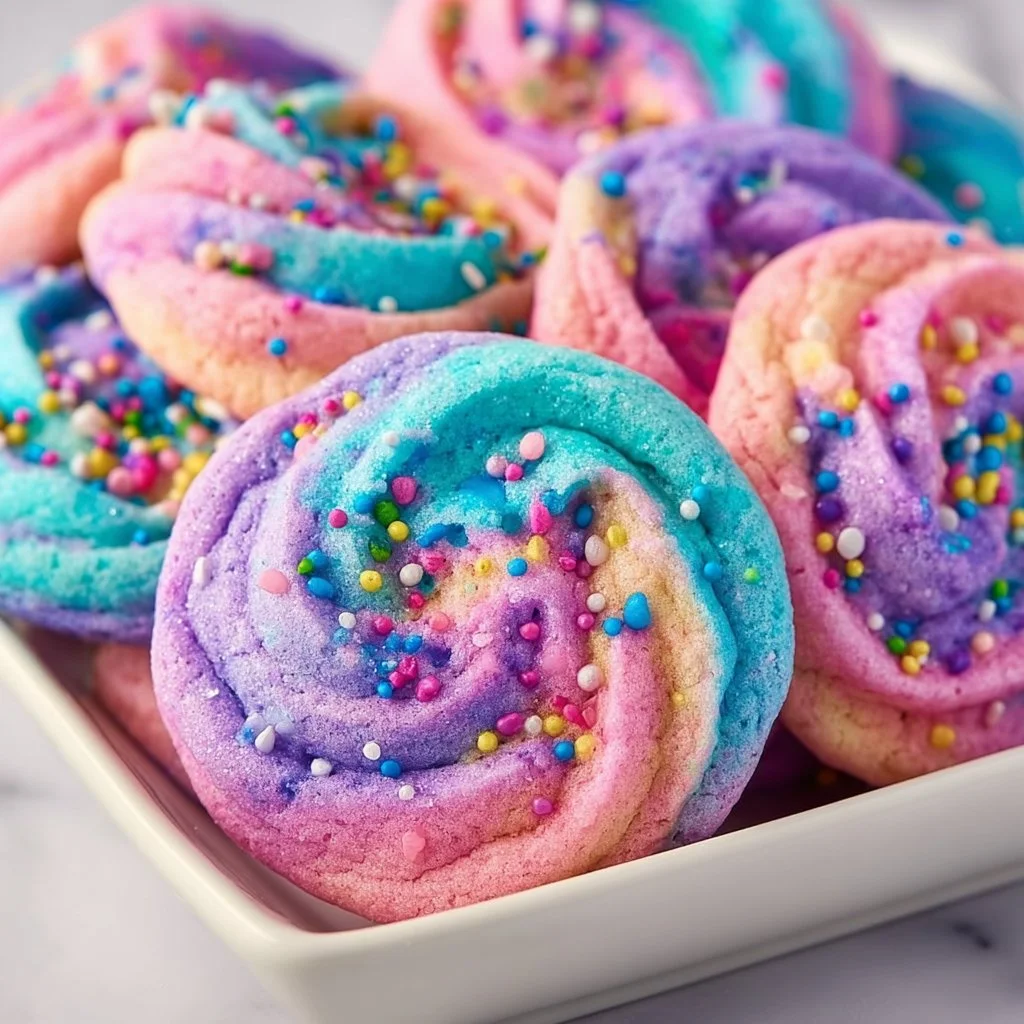 Colorful unicorn cookies decorated with icing and sprinkles