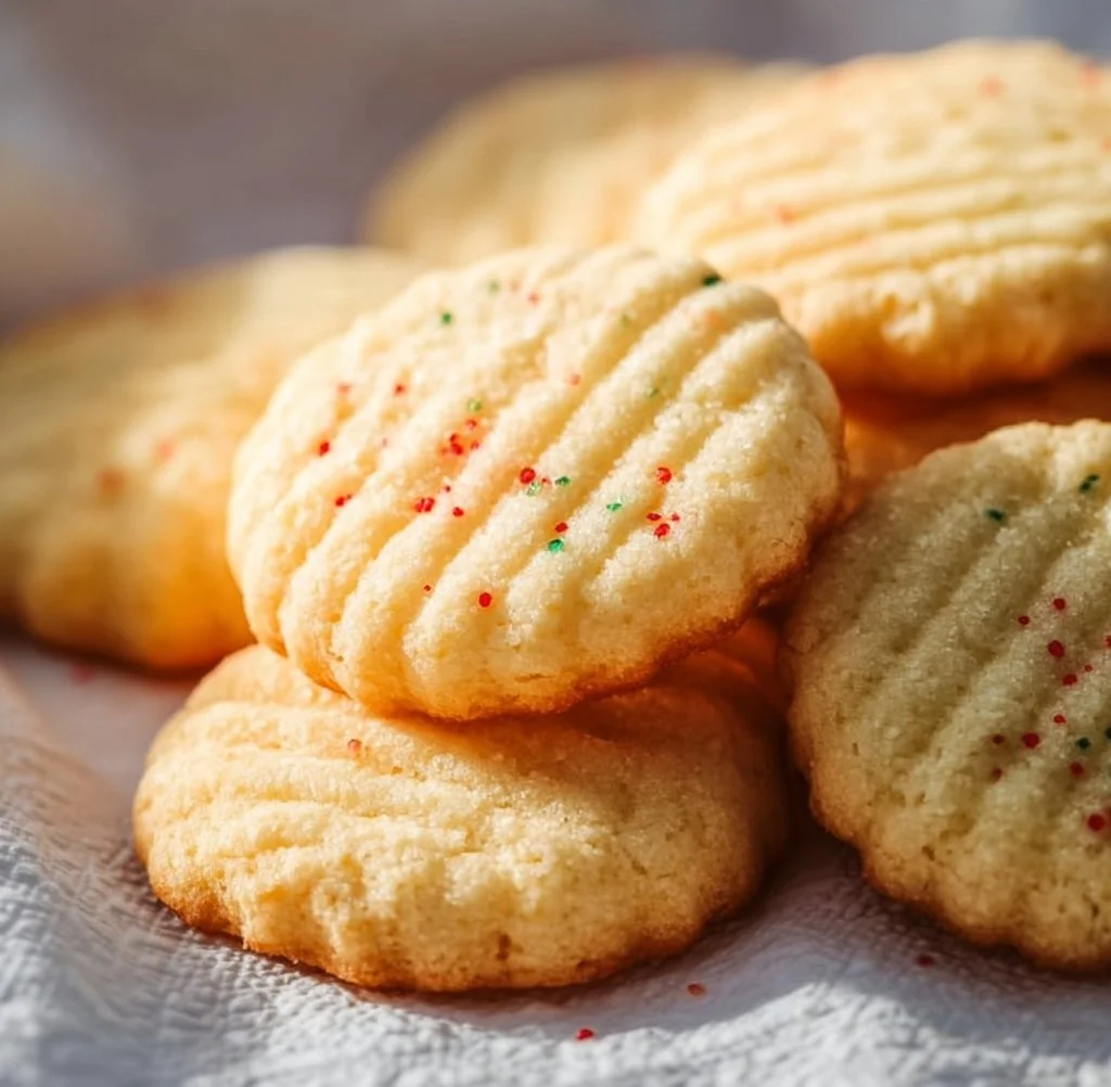 Plate of light and buttery whipped shortbread cookies