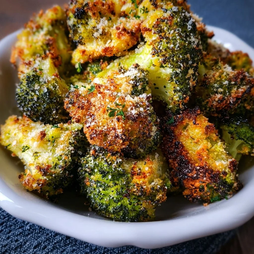 Crispy garlic parmesan broccoli bites made in an air fryer