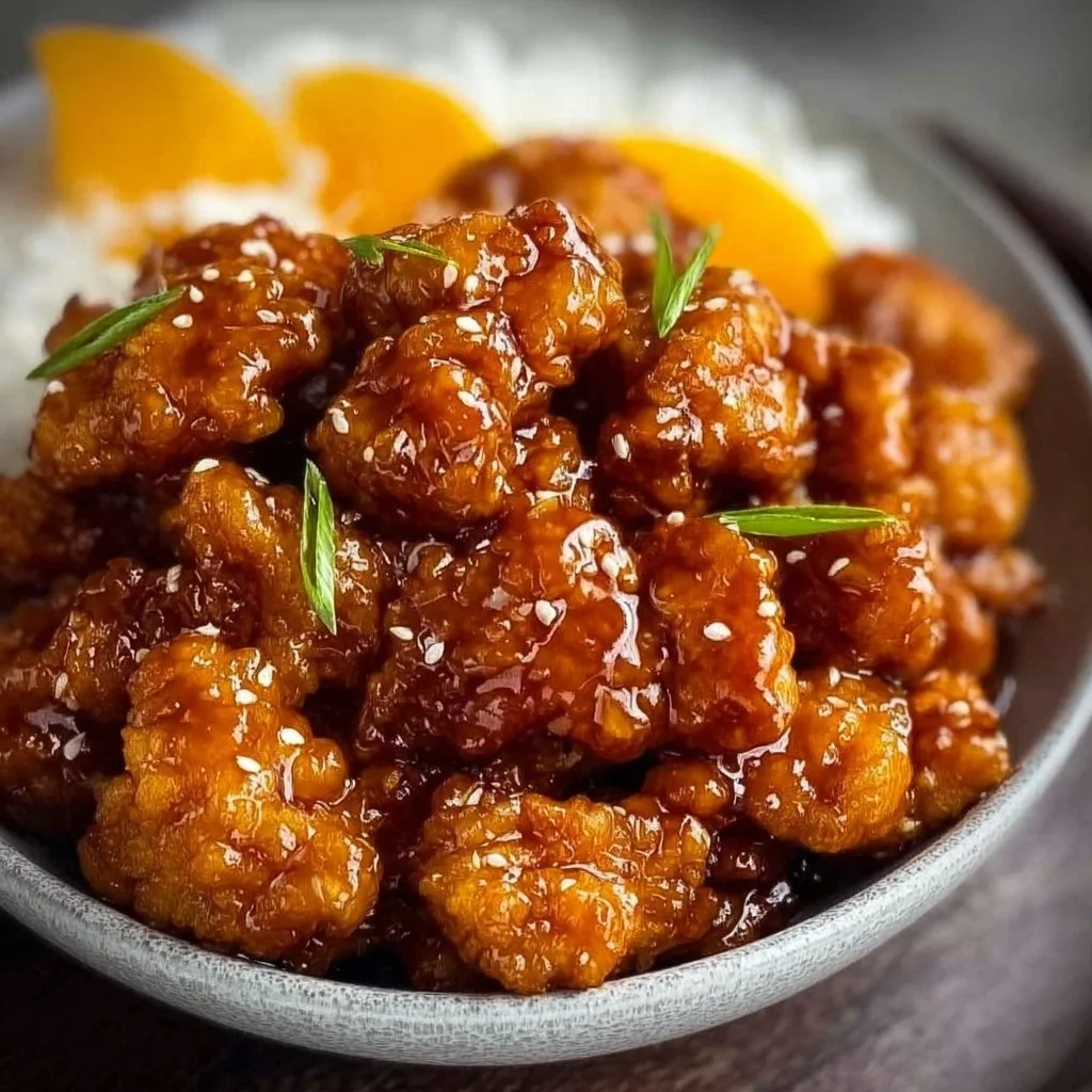 Delicious homemade 3 ingredient orange chicken dish served on a plate