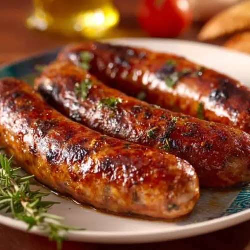 Air fried Italian sausage served with vegetables