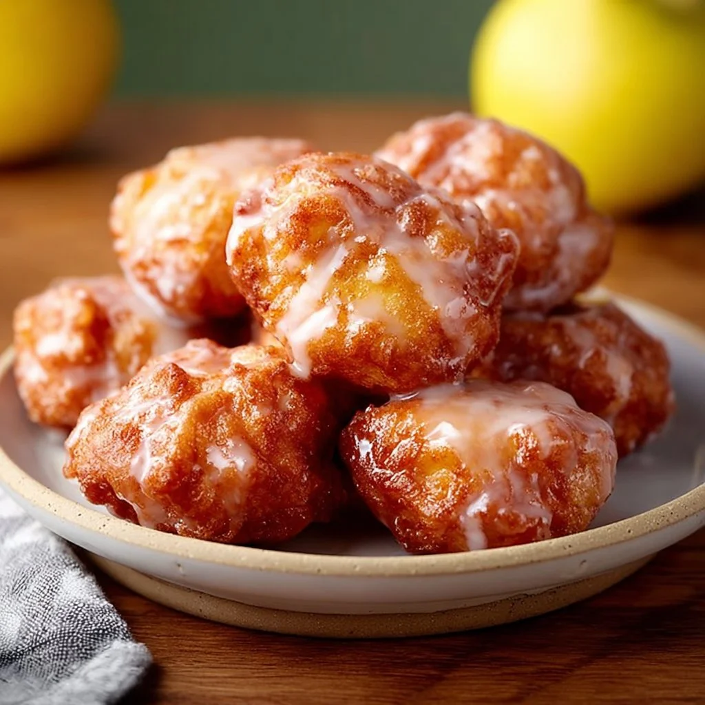 Delicious air fryer apple fritters on a plate with powdered sugar