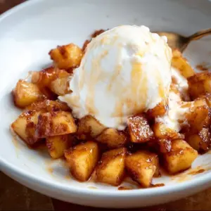 Delicious air fryer apples with a caramelized finish in a gourmet presentation.