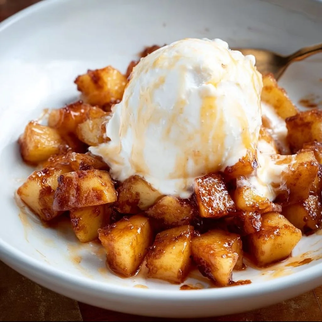 Delicious air fryer apples with a caramelized finish in a gourmet presentation.