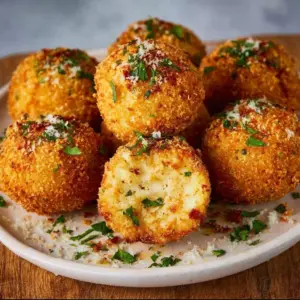 Crispy air fryer arancini filled with cheese and risotto, served for a tasty snack