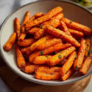 Deliciously roasted air fryer baby carrots with herbs and spices.