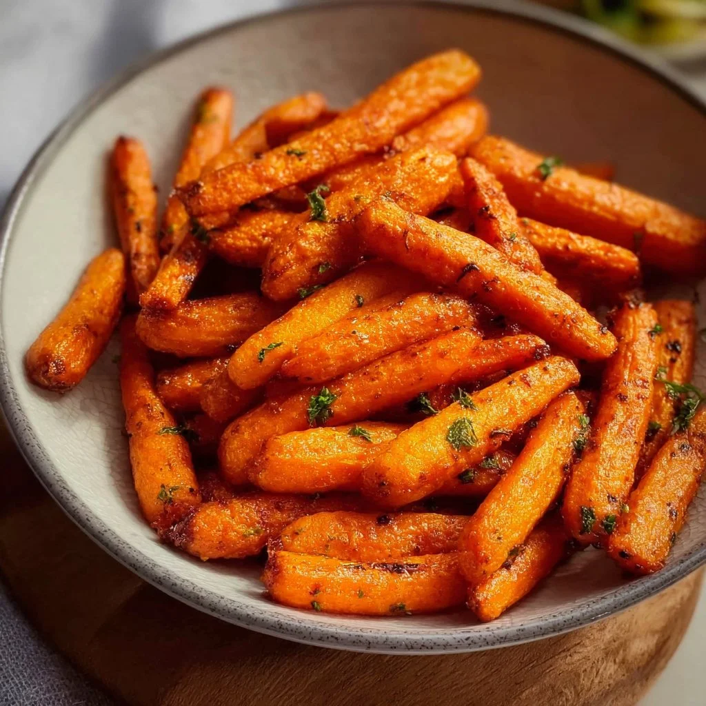 Deliciously roasted air fryer baby carrots with herbs and spices.