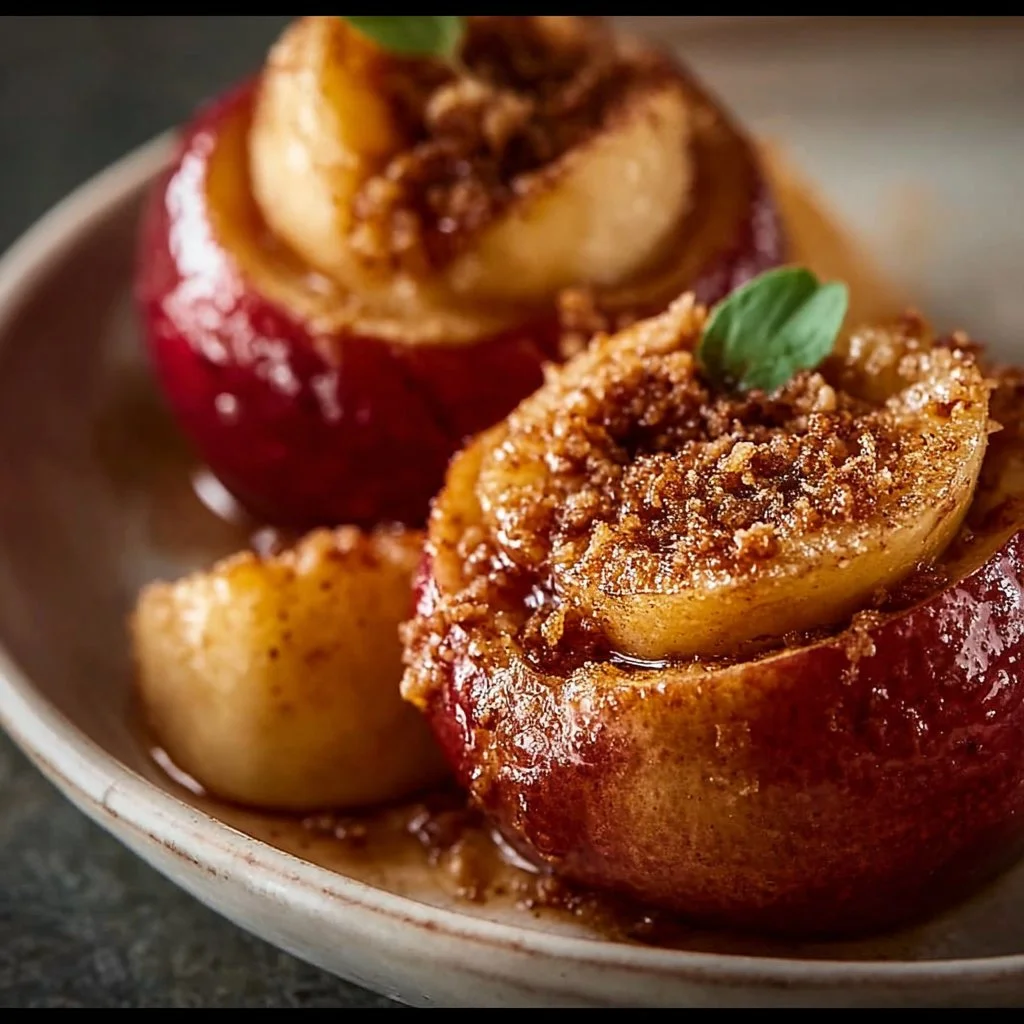 Delicious air fryer baked apples served warm with cinnamon and nuts
