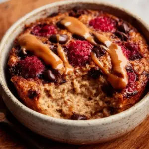 Delicious Air Fryer Baked Oats topped with fresh fruit and nuts