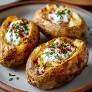 Delicious air fryer baked potato served with butter and herbs