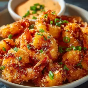 Delicious Air Fryer Bang Bang Shrimp served on a plate with dipping sauce