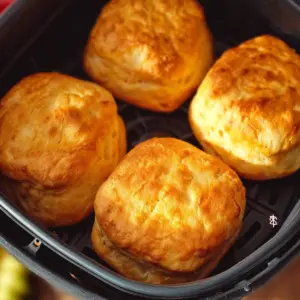Fluffy and golden air fryer biscuit rolls on a plate, ready to enjoy.