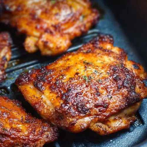 Juicy air fryer boneless skinless chicken thighs served with vegetables