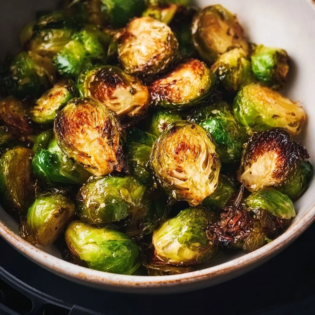 Crispy Air Fryer Brussels Sprouts served in a bowl