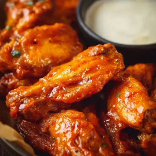 Crispy Air Fryer Buffalo Wings served with dipping sauce