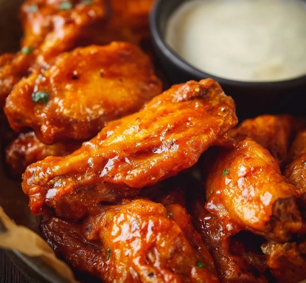 Crispy Air Fryer Buffalo Wings served with dipping sauce