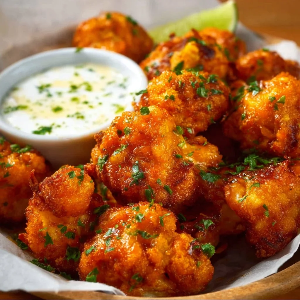Delicious air fryer cauliflower wings served with dipping sauce