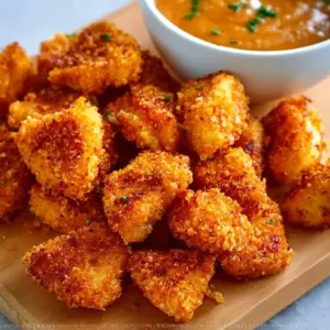 Delicious air fryer chicken bites served with dipping sauce