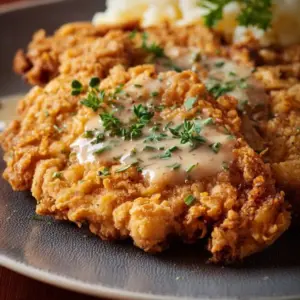 Delicious air fryer chicken fried steak served with gravy and sides