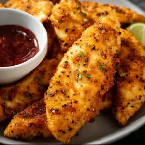 Air fryer chicken tenders served with dipping sauce