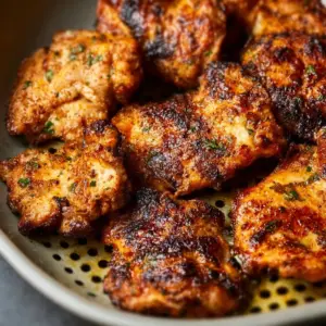 Delicious air fryer chicken thighs seasoned and cooked to perfection.