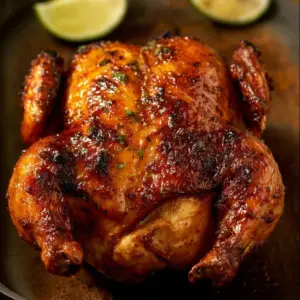 A beautifully cooked Air Fryer Cornish Hen with crispy skin and garnished herbs.