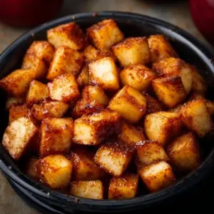 Delicious air fried cubed cinnamon apples served in a bowl