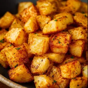 Crispy Air Fryer diced potatoes served in a bowl.