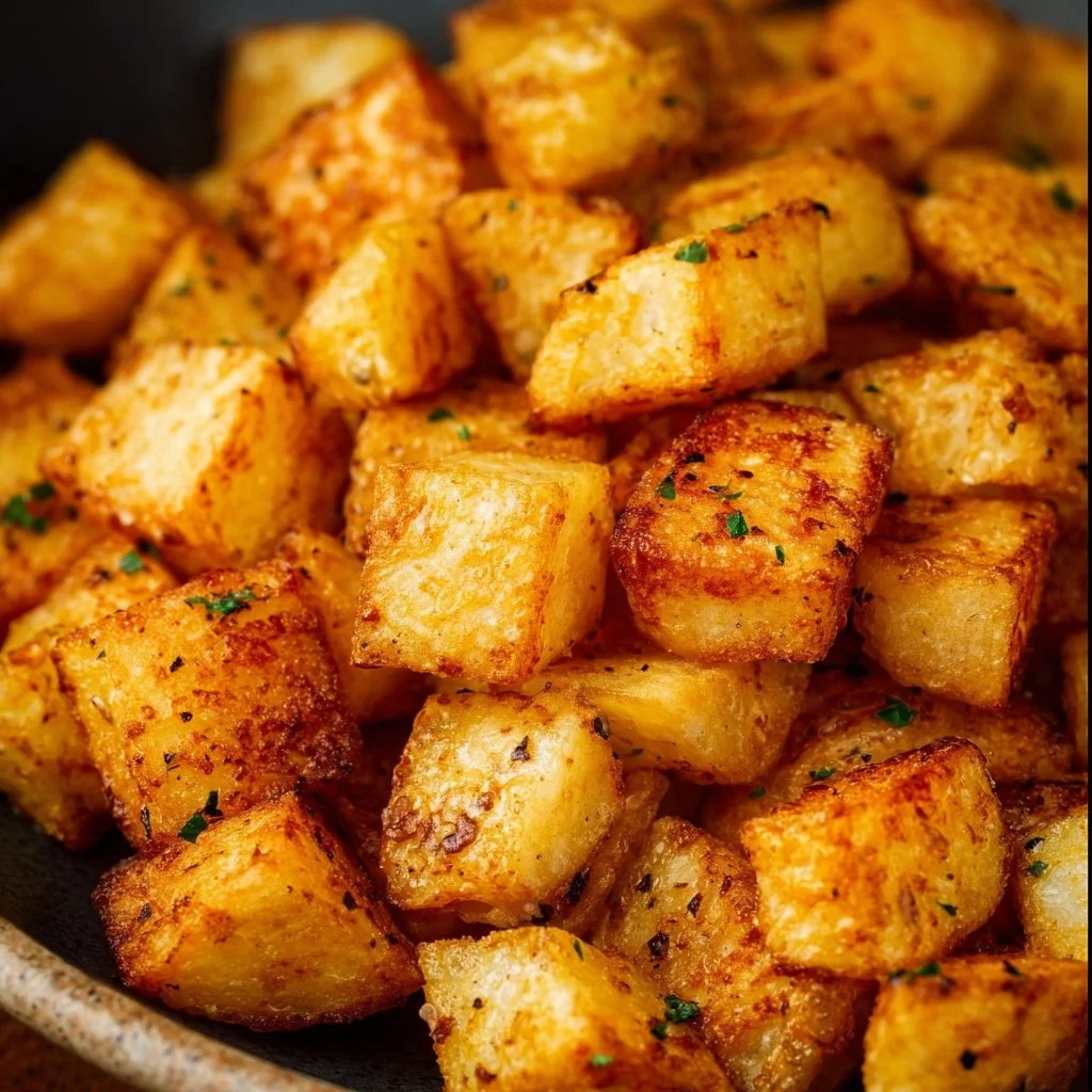 Crispy Air Fryer diced potatoes served in a bowl.