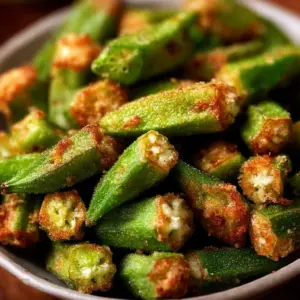 Crispy air fryer fresh okra served in a bowl.