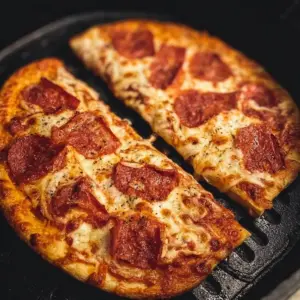 Air fryer frozen pizza cooked to crispy perfection